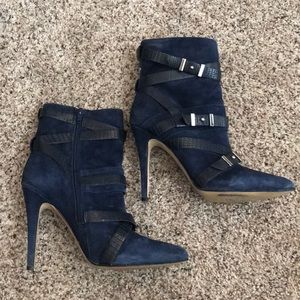 Guess Navy Suede Buckle Booties